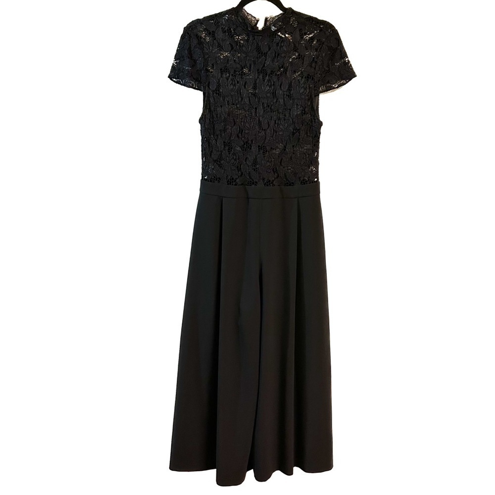 Alice + Olivia Black Lace Jumpsuit Wedding Guest Dress Formal Sexy Wide Leg Sz 8